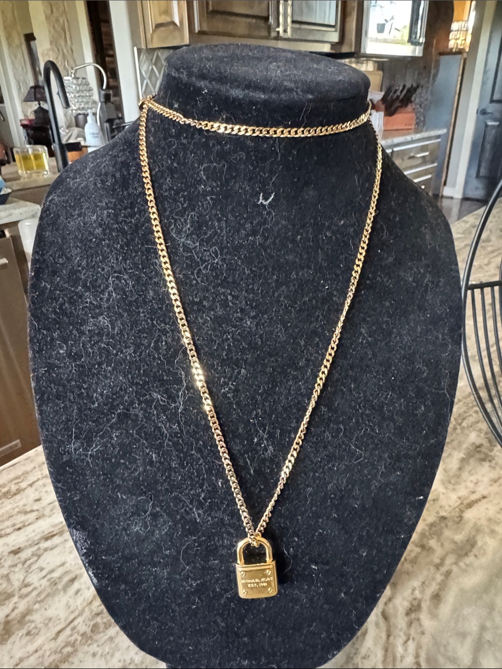 Gold Padlock Pendant Necklace -